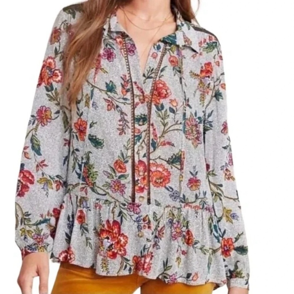 Anthropologie Maeve Janie Floral Flounced Hem Peasant Blouse Sz 2